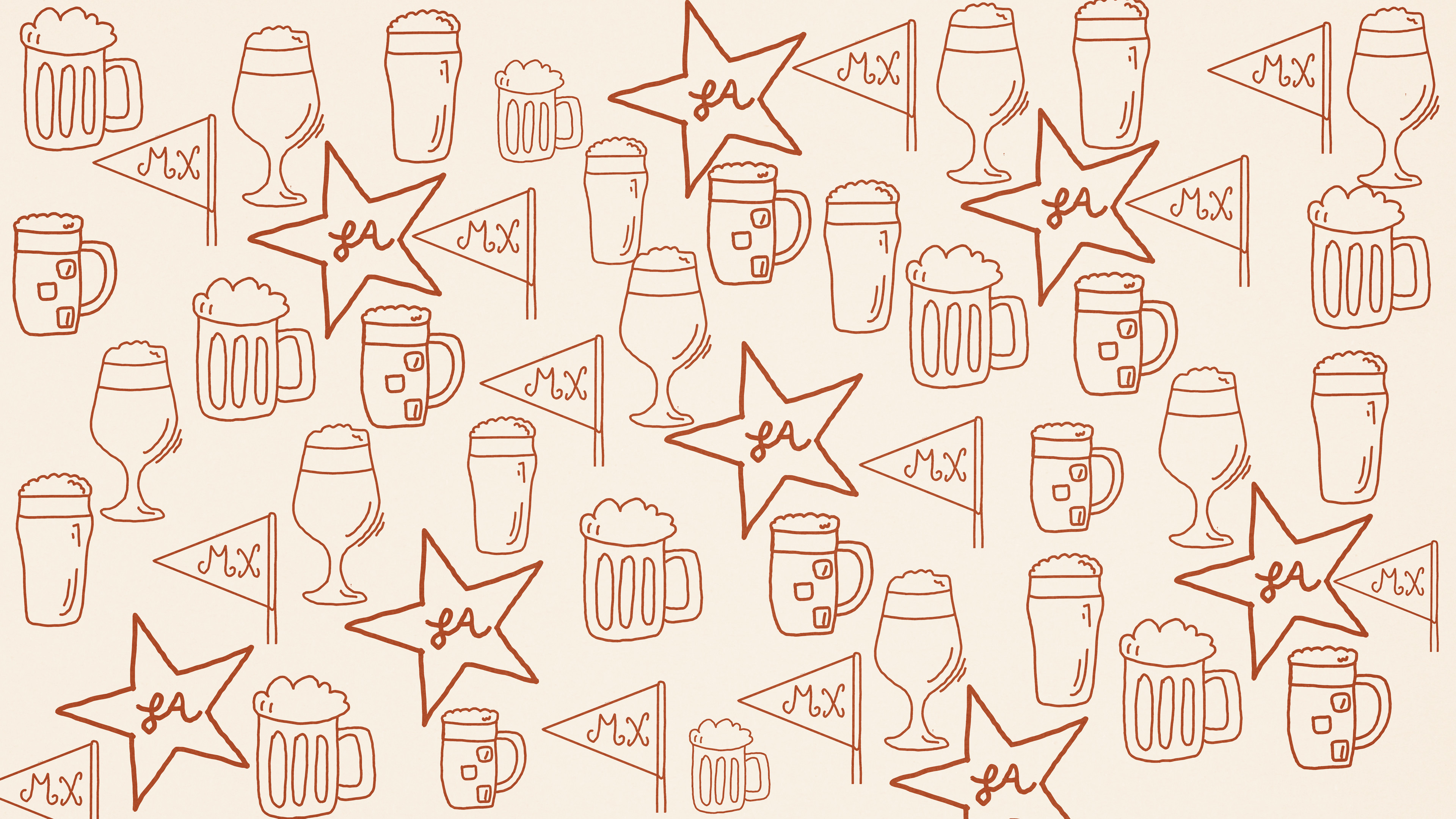 Drift hand drawn pattern of glasses, stars and pennants