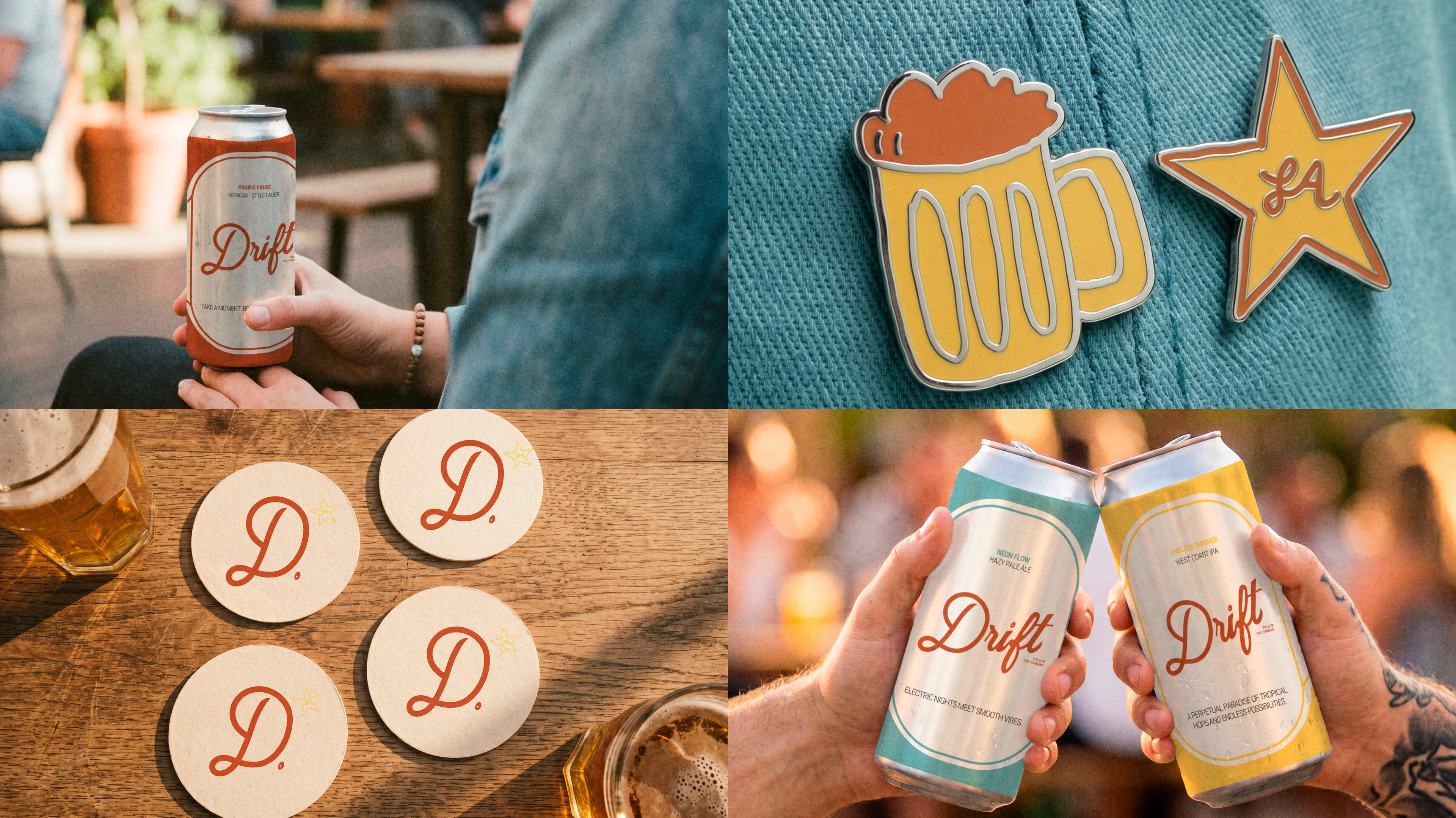 Drift pins, coasters and cans in use