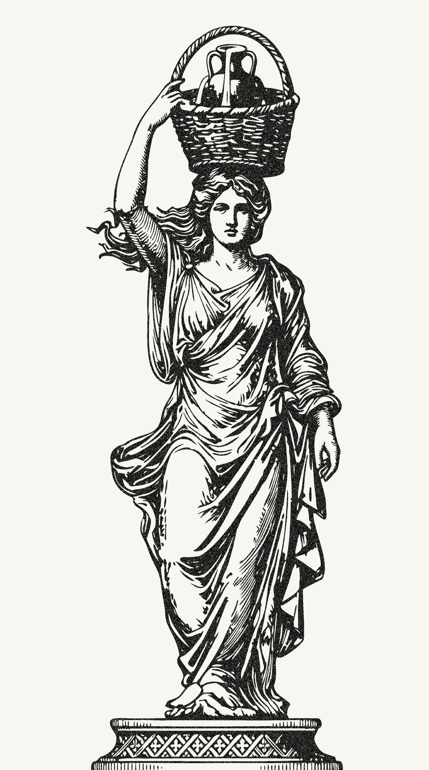 Caryatid engraving on textured ivory