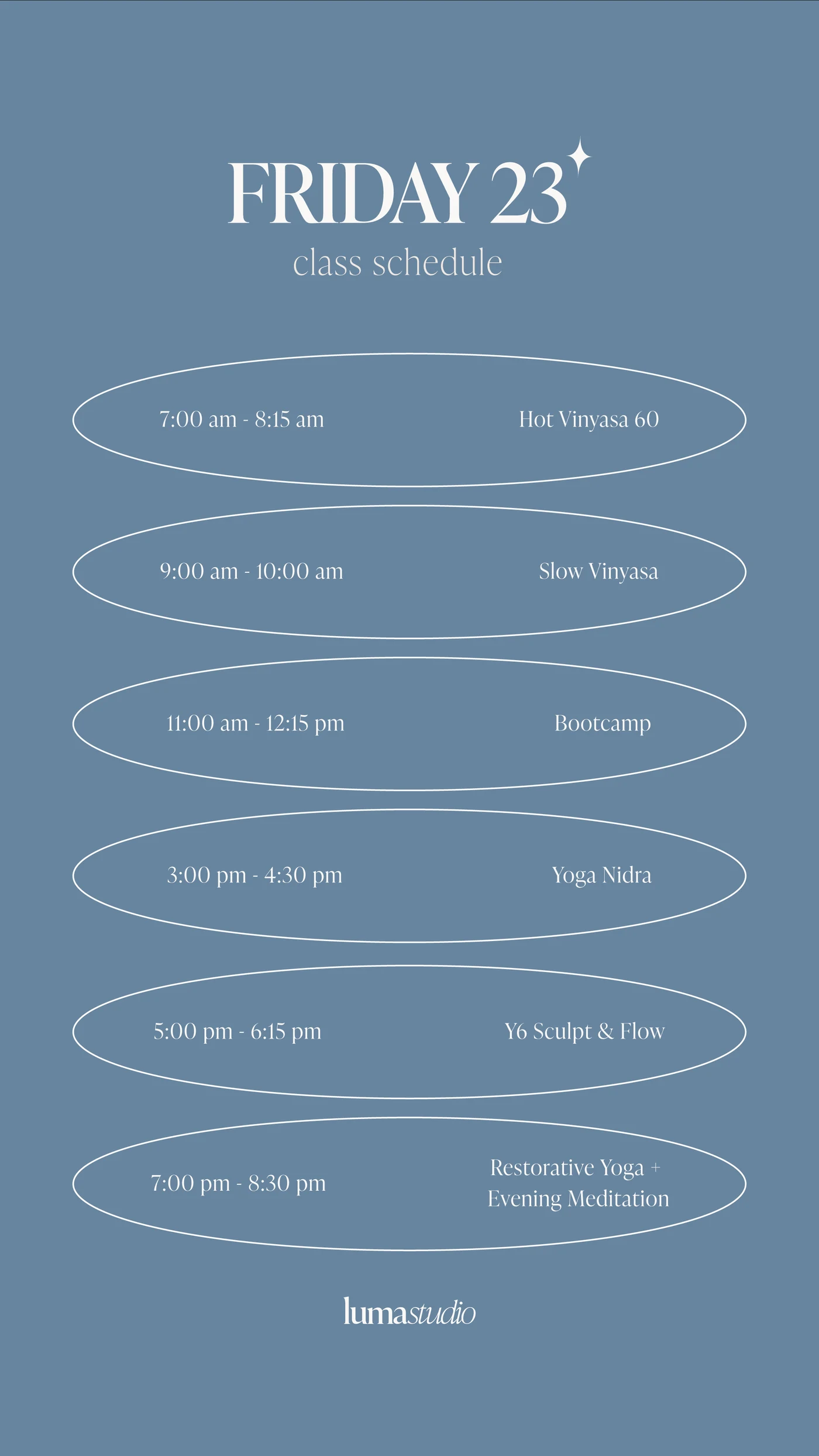 Luma story, class schedule